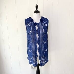 Navy Blue Crochet Vest Cotton One Size Cottagecore Grandmacore Boho Sara Bond